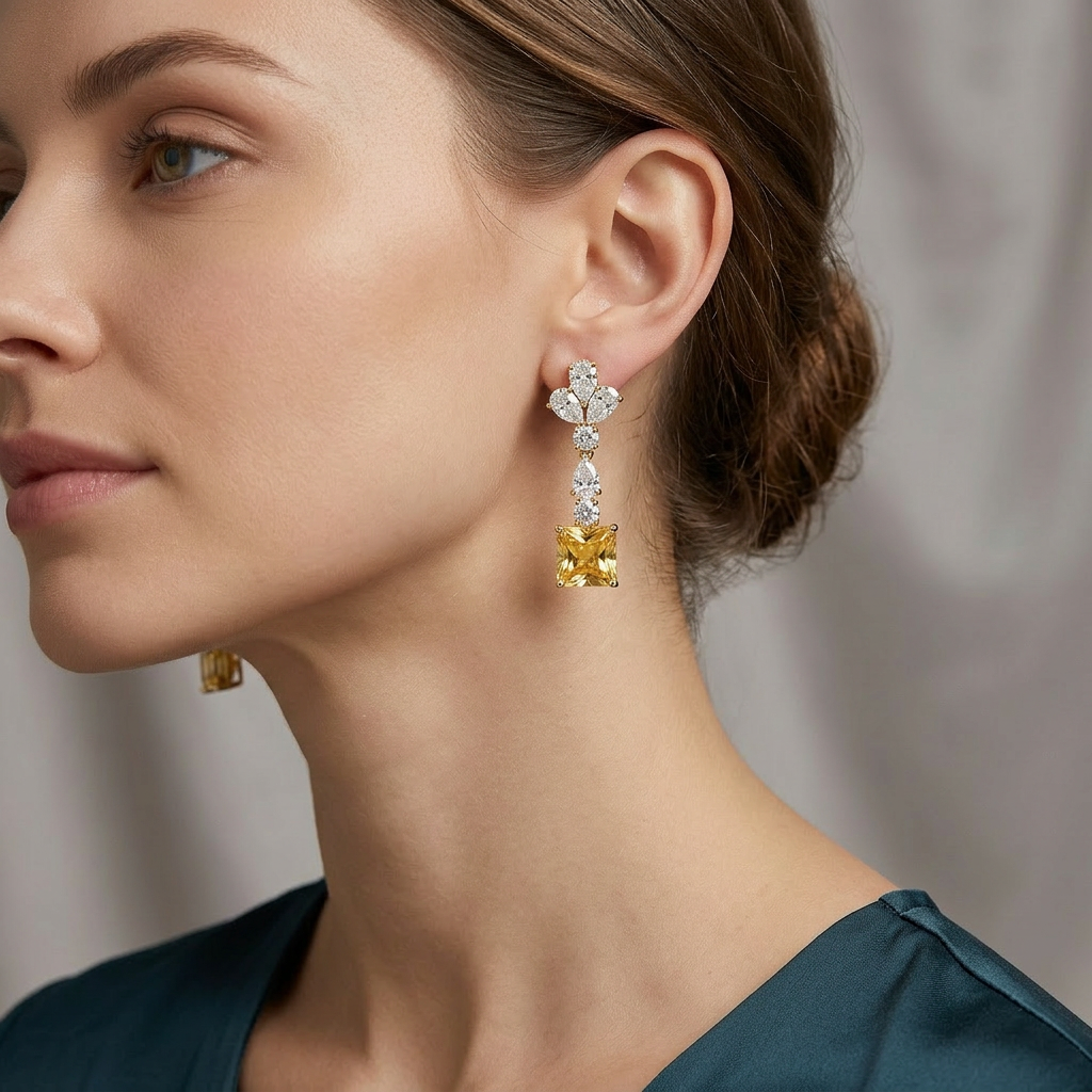 Princess Cut Yellow Sapphire  Earrings
