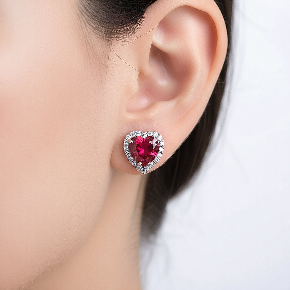 Ruby Hearts Stud Earrings